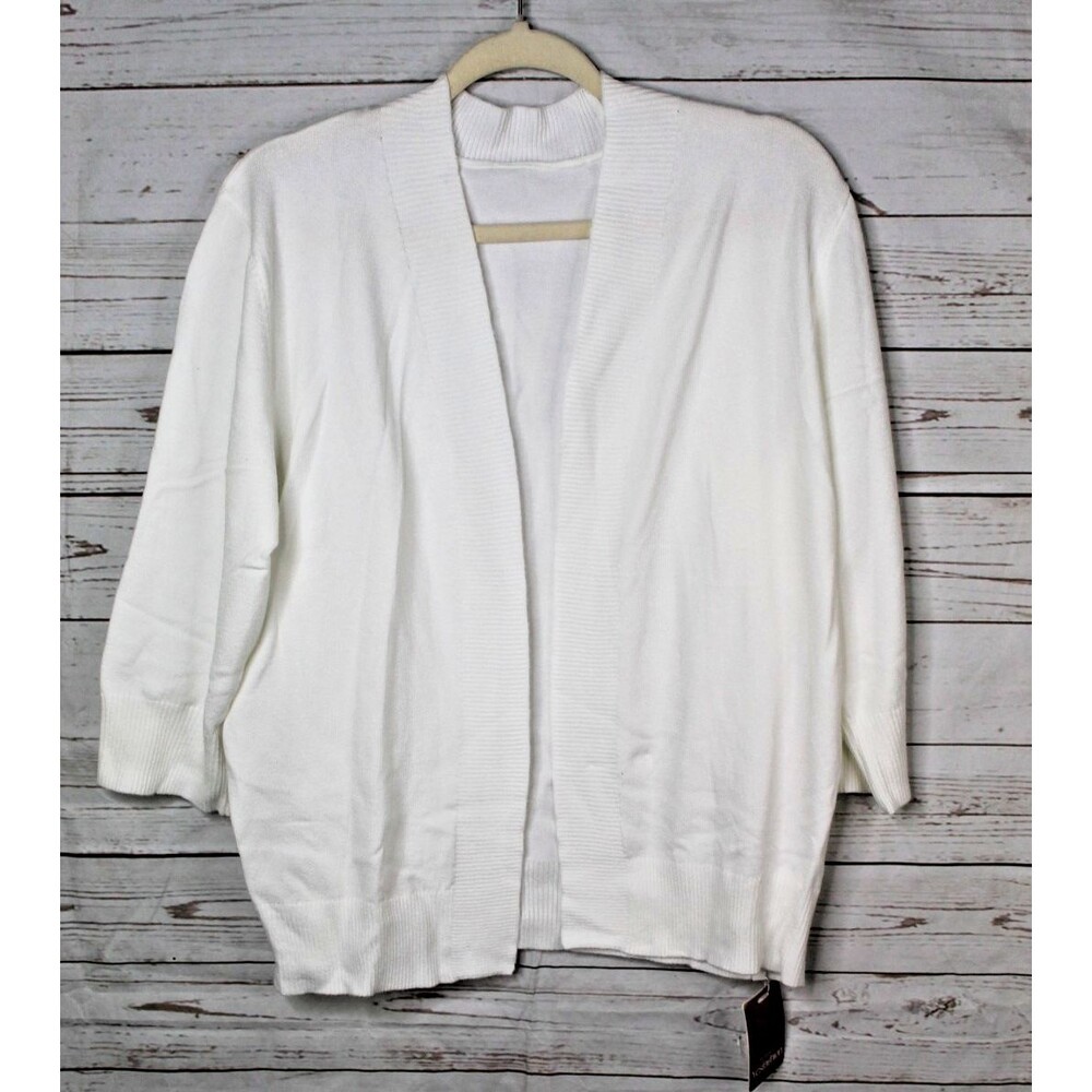 YesFashion Women's Open Front 3/4 Sleeve Knit Cardigan Size XL White - Picture 2 of 4